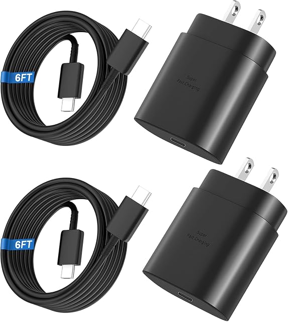 USB C Charger,2 Pack 25W USB C Fast Charger Super Fast Charging with 6FT USB C Cable Compatible with Samsung Galaxy S24 Ultra/S24 Plus/S24/S23/S22/S21/S20 Android Charger and More