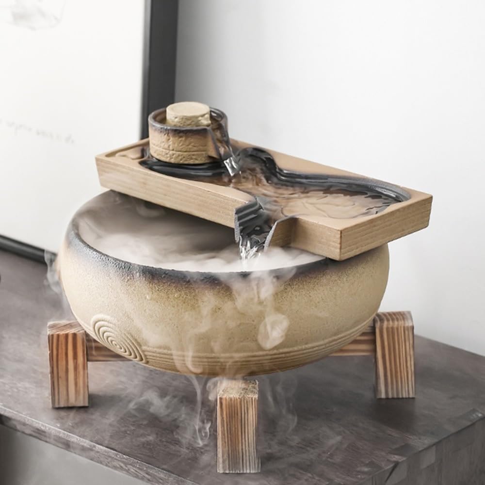Tabletop Fountains Natural Stone-Ground Relaxation Desktop Fountain with Mist Humidifier, Circulating Water Wheel Indoor Water Fountains
