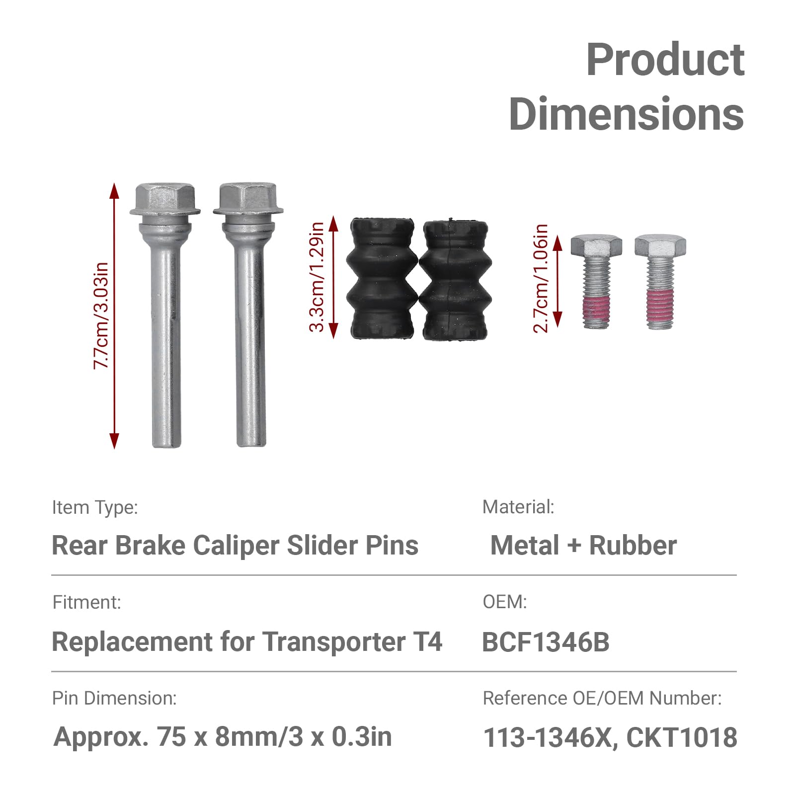OUKENS Set di perni di scorrimento pinza freno, metallo + gomma Kit di bulloni guida perni di scorrimento pinza freno posteriore BCF1346B Adatto per Transporter T4