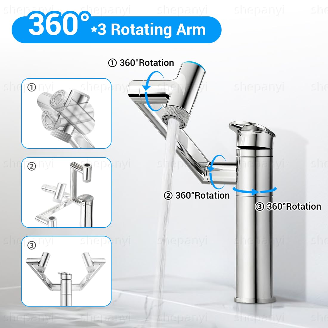 Grifo de Baño con Indicador de Temperatura (sin Pilas), Grifo de Lavabo Giratorio 1080°, Grifos de Altura Ajustable, De specificatie van de slang is G1/2