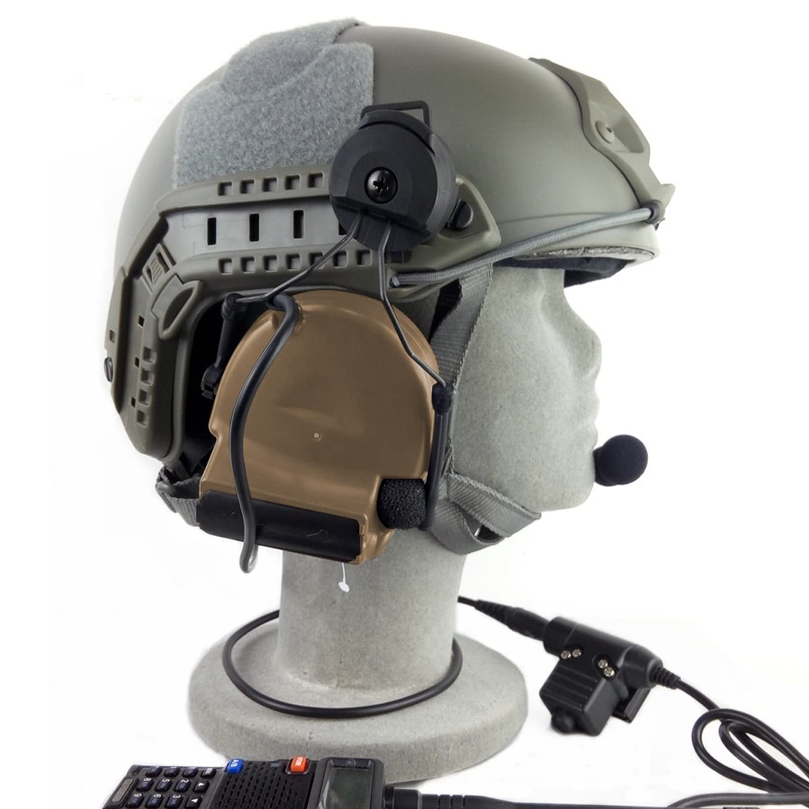 Auriculares Militares Tapón de 7,1 Mm Orejeras de Protección Auditiva con U94 PPT para Motorola GP88 GP-300 GP3688 DEP450 EP450, Orejeras de Silicona Reducción de Ruido Electrónico Activo(marrón)