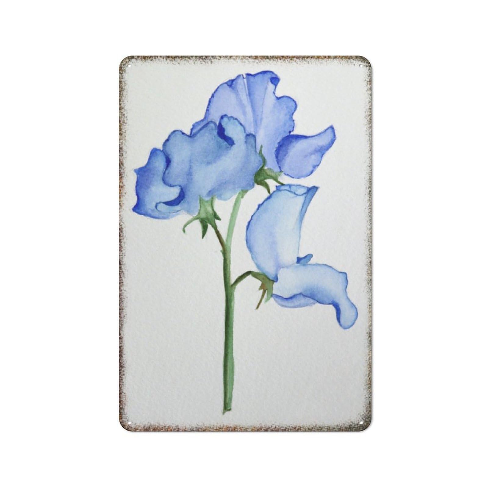 Sweet Pea Watercolor Painting Retro Metal Wall Sign Novelty Decor Plaque for Farmhouse Warehouse Man Cave Home Kitchen Decoration 8x12 Inch