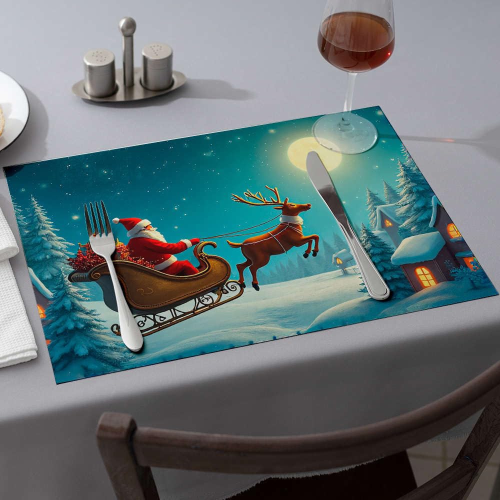 Sets de table dorés Père Noël en tissu haut de gamme style ferme moderne