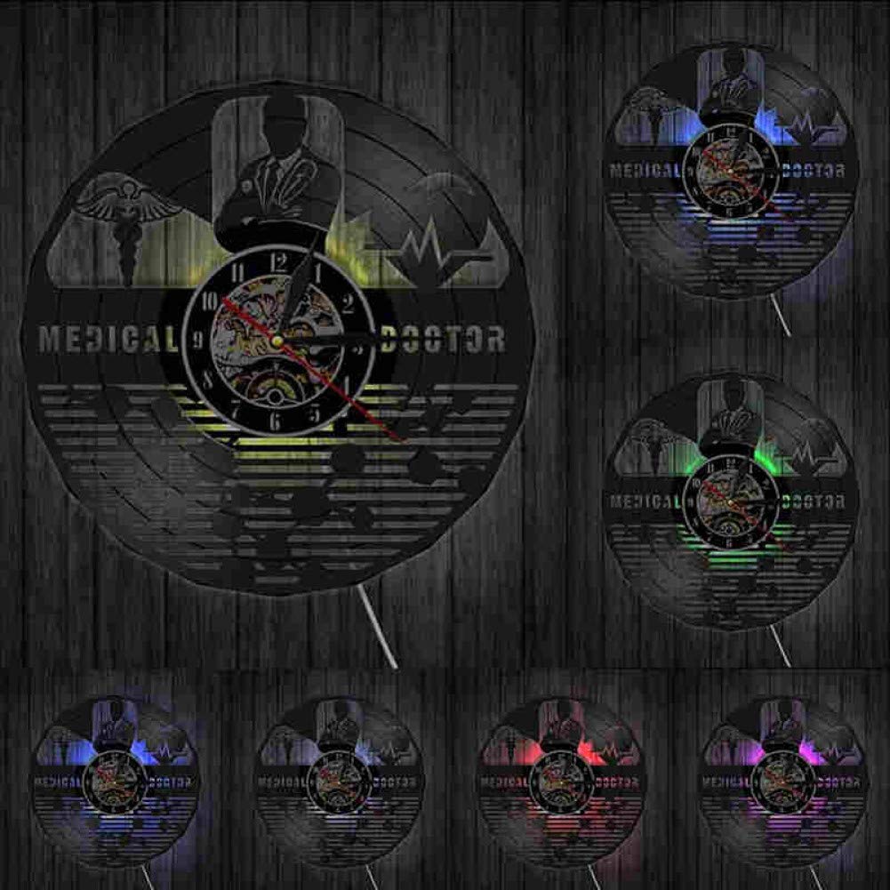 FIDMEKWall Clock Medical Doctor Vinyl Record Wall Light Hospital Doctor Office Decor Md Sign Longplay Wall Clock Residency Doctoral Graduate Gift