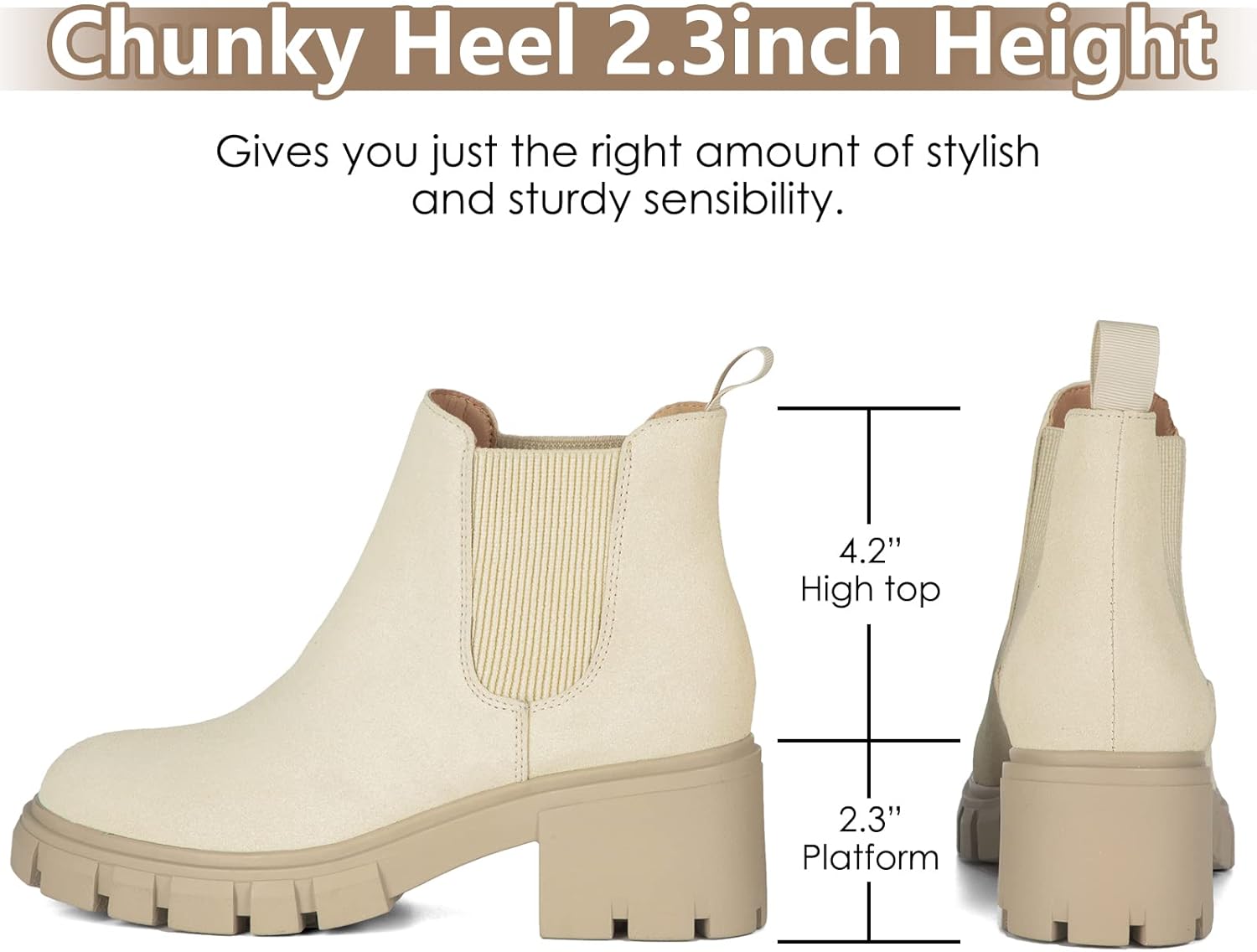 Athlefit Women's Chelsea Boots Fashion Lug Sole Chunky Heel Slip on Elastic Ankle Booties - Image 3