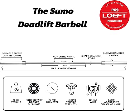 Professional Deadlift Bar, 92in 27MM Deadlift Barbell for Powerlifting, Barbell for 45lb 1500 lbs Weight Capacity 190K PSI, Enhanced Flex Weight Bar Fit 2 Weights