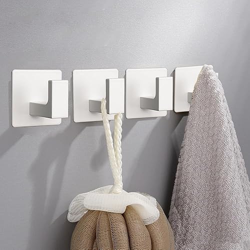 Miniatura 25 de Ganchos para Toallas de Baño, Paquete de 2 Ganchos Cuadrados Autoadhesivos para Abrigos, Gancho Resistente para Bata Sin Perforación, Colgador de