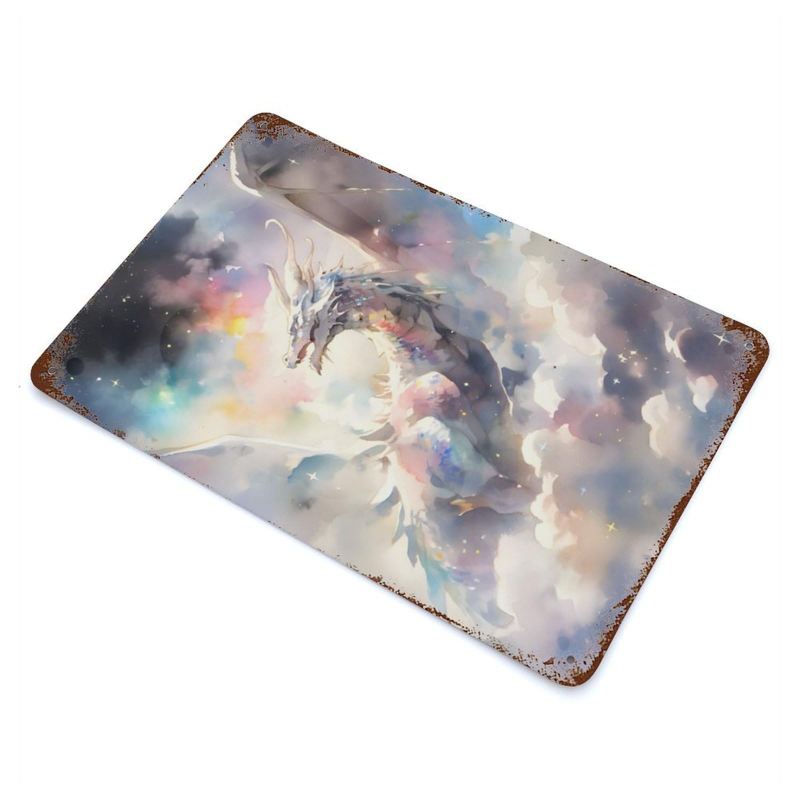 Majestic Dragon In Clouds Vintage Wall Sign 11.8"x7.9", Rust Effect Metal Decor for Basement, Hobby Room And Garage Decor