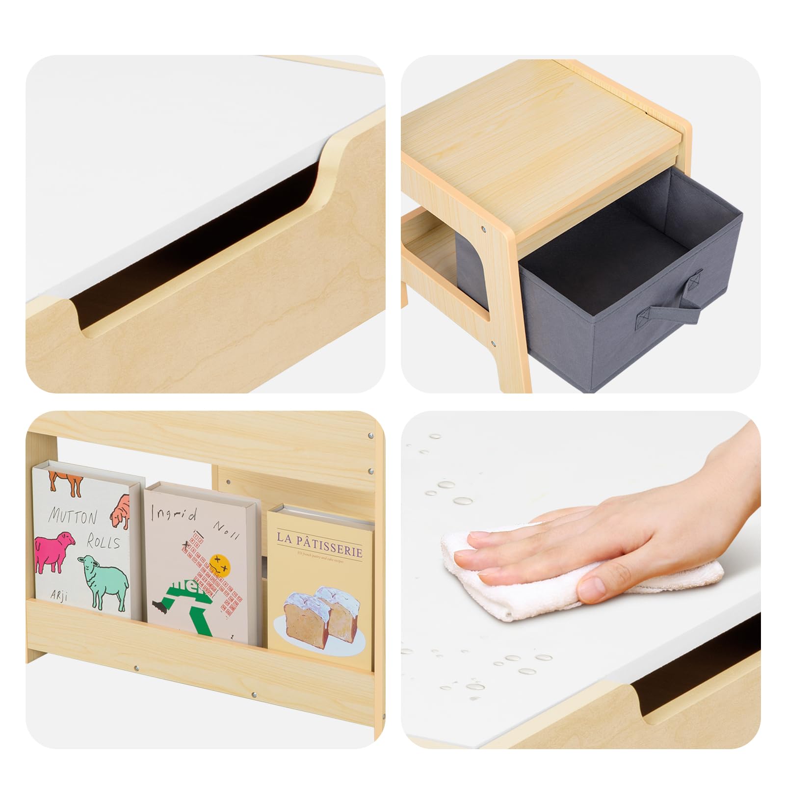 OOOK Table Enfant avec 2 Chaises 3-7 Ans, Table et Chaise Tout-Petit 4 en 1, Bureau Enfant avec Rangement d'activité pour Tout-Petits adapté à la Chambre d'enfant, crèche et Salle de Jeux