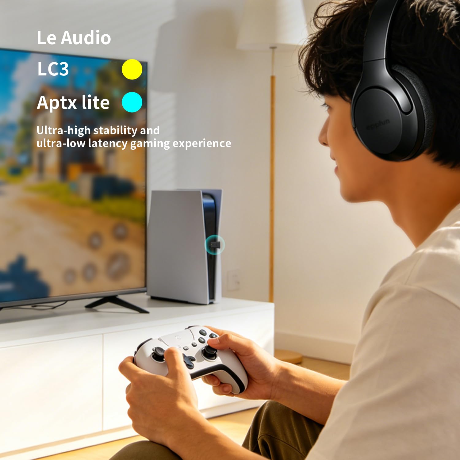 eppfun USB-C Le Audio Bluetooth 6.0 Clé Adaptateur avec LDAC APTX-Adaptive & Lossless, Auracast Émetteur Dongle pour iPhone /PS5/Switch, App d'accompagnemen
