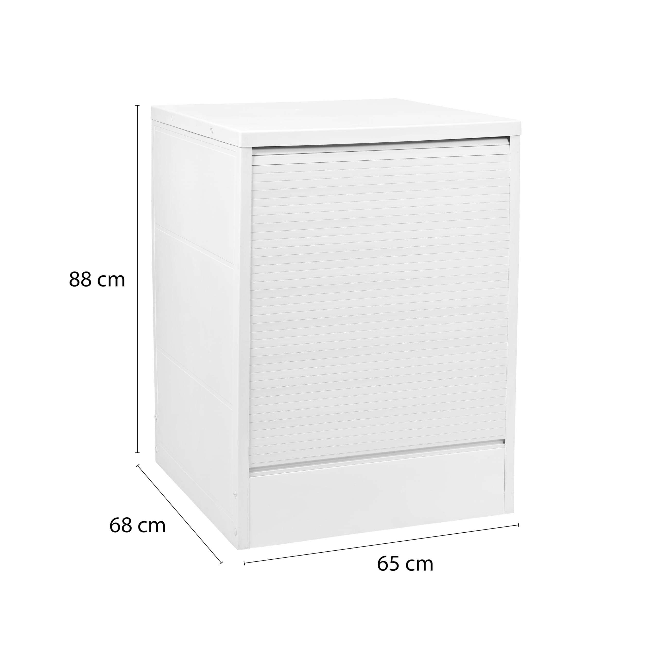 Mobile Coprilavatrice Bianco - Apertura a Serranda, Struttura Polipropilene, Frontale, Lavanderia, Garage, per Interno, Esterno, Montaggio senza Viti, Piano d'appoggio - 65X68X88H CM