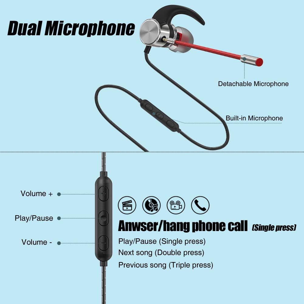 VersionTECH. Gaming Earbuds with Microphone, in-Ear Gaming Headset Noise Cancelling Headphones Wired Ear Buds with Dual Mic for Mobile Gaming, Nintendo Switch, Xbox One, PS4, Pro, PC
