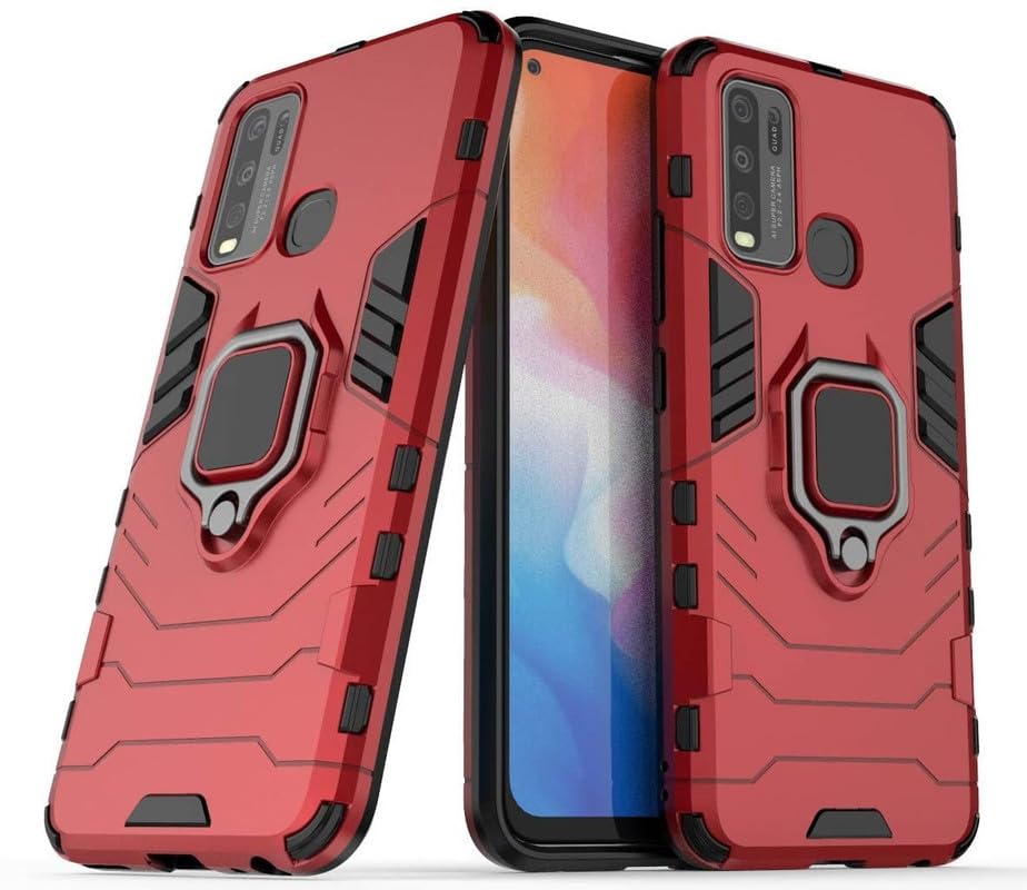 Image of OneLike 360 Shockproof Slim Drop Full Body Protection Robot Ring Phone Back Cover for vivo 1938 / vivo Y30 - Red
