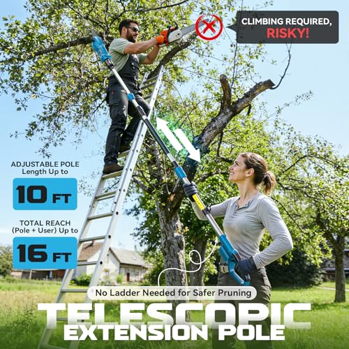 LIVOWALNY Akku Hochentaster kompatibel mit Makita 18V Akku, 8 Zoll Kettensäge mit Teleskopstange 2,1–2,7 m, 26 ft/s, automatischer Ölung, werkzeuglose Kettenspannung, 0–45° Schneidkopf (ohne Akku)