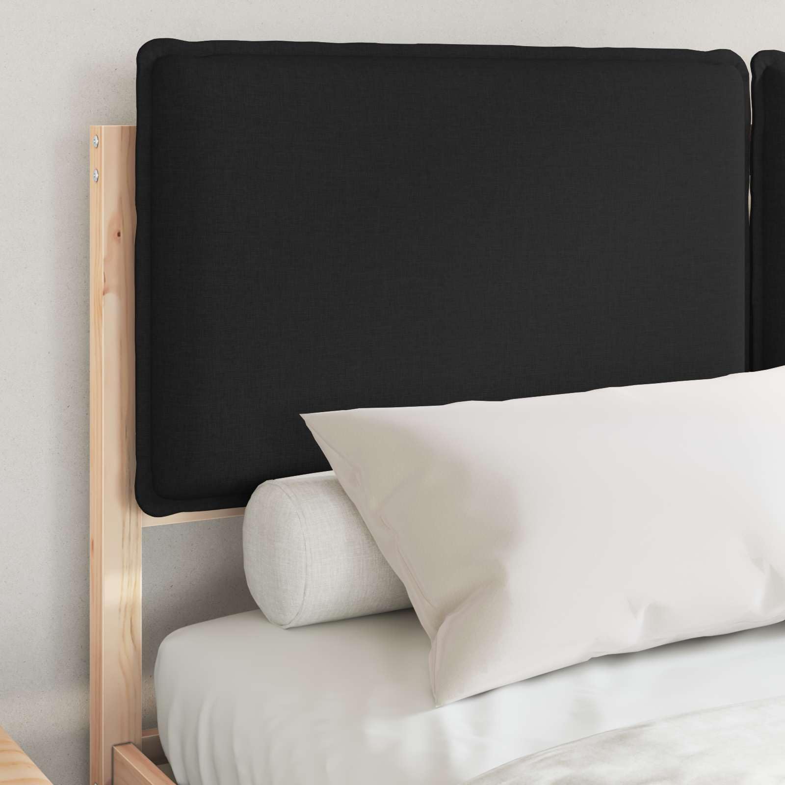 Bettgestell mit gepolstertem Kopfteil Schwarz aus massivem Kiefernholz 160 x 200 cm, Robustes Holzbett mit Lattenrost, modernes Doppelbett für Schlafzimmer und Gästezimmer