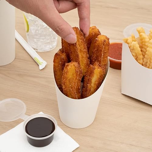 Miniatura 5 de Restaurantware Bio Tek - Recipientes para papas fritas de 12 onzas, 100 tazas desechables de charcutería, diseño inclinado, redondo, de papel