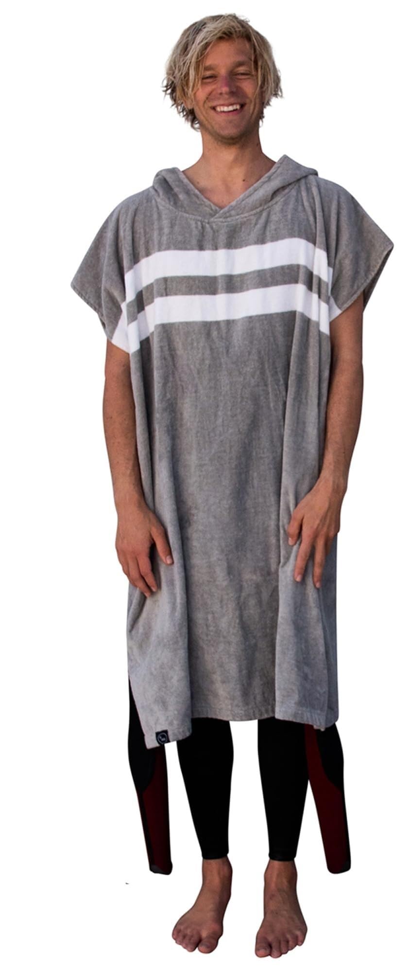 Accappatoio Poncho,Poncho Mare Poncho da Surf - Caldi e Morbidi - Facili da Indossare e da togliere Senza Che l'asciugamano CADA(Gray with White Stripes)
