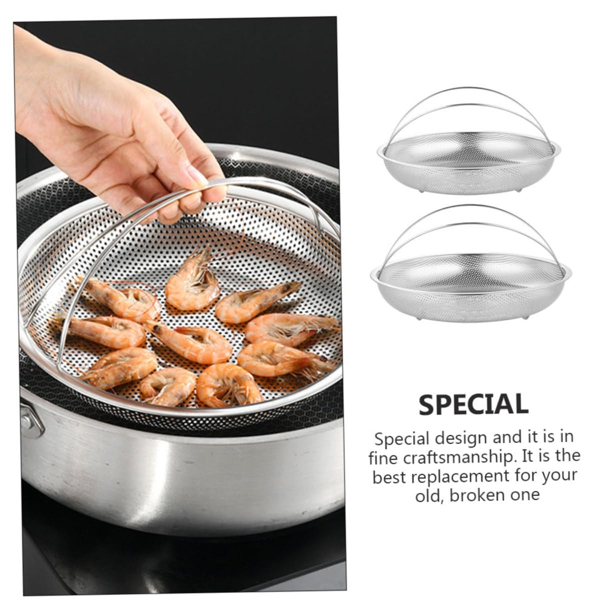 Cestello per Cottura Vapore con Manico 2 Pezzi in Acciaio Inox