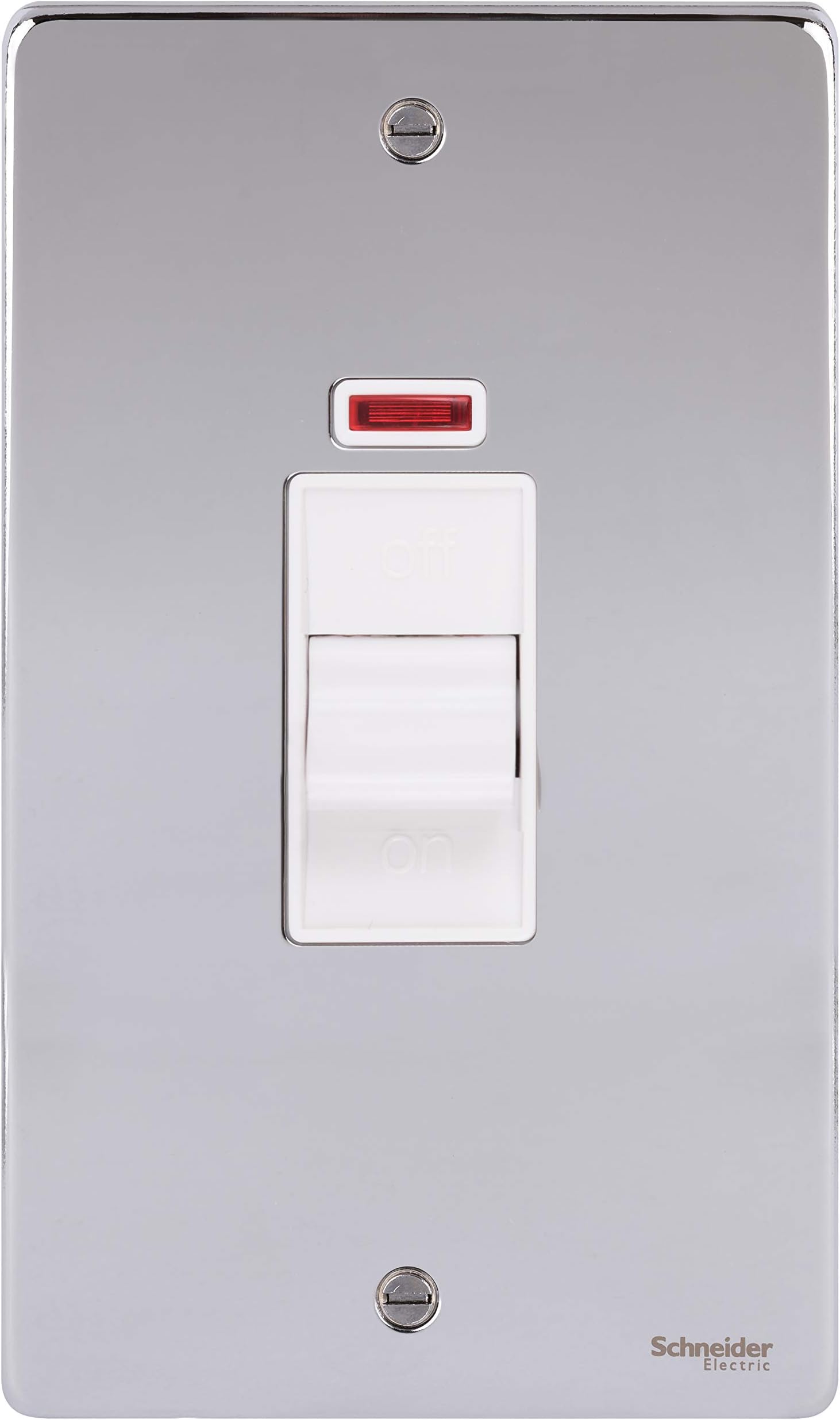 Schneider ElectricGU4521WPC Ultimate Low Profile polished chrome White insert 2 gang 50A DP plate switch + neon