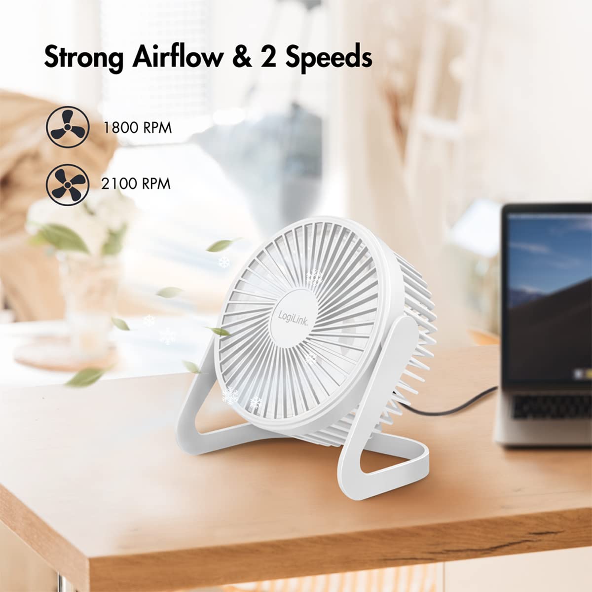 LogiLink Wentylator biurkowy USB, 15,24 cm, 40 dB, biały – 2 stopnie
