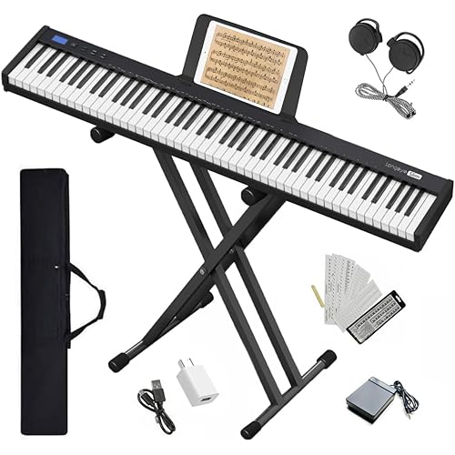 Longeye Piano Keyboard 88 Keys Compact Digital Piano for Beginners with Full Size Semi Weighted Keys, Sustain Pedal, Headphones, Carrying Case (88 Key With Stand, Black)
