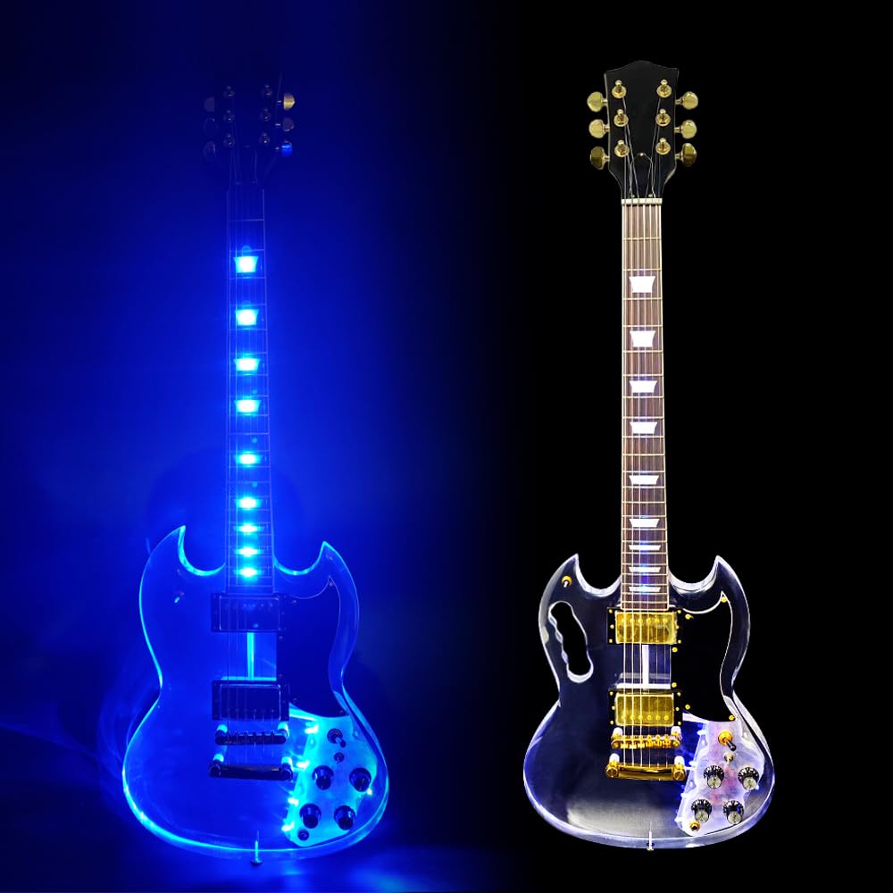Chitarra elettrica con luce LED trasparente corpo in acrilico trasparente chitarra collo acero tono dolce (kit-led-sg)