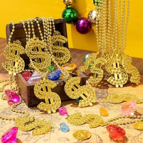 Gold Dollar Sign Necklace, Fake Money Chain Necklace, Jewelry Mardi Gras Beads Bling Gold Chain with Dollar Sign, for Hip Hop Men Rapper Costume Accessories2