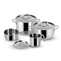 Lagostina Every Set di Pentole in Acciaio Inox, Set di 7 Pezzi, Pentola a due Maniglie 18 cm, Casseruola Fonda 22 cm, Bollilatte 12 cm, Casseruola Fonda Manico Lungo 14 cm e Coperchi 14,18 e 22 cm