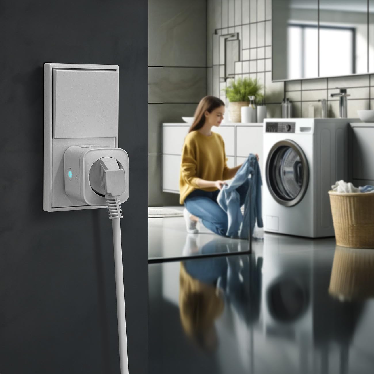 Luminea Home Control Smarte Steckdose: 4er-Set WLAN-Steckdose, Matter-zertifiziert, Energiekostenmesser, 16 A (Schaltsteckdose, Alexa, Switch)