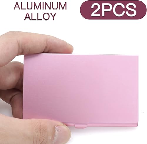 Vista 27 de Paquete de 2 tarjeteros de metal negro, funda para tarjetas de visita de aleación de aluminio, funda abatible de bolsillo delgado, tarjetero