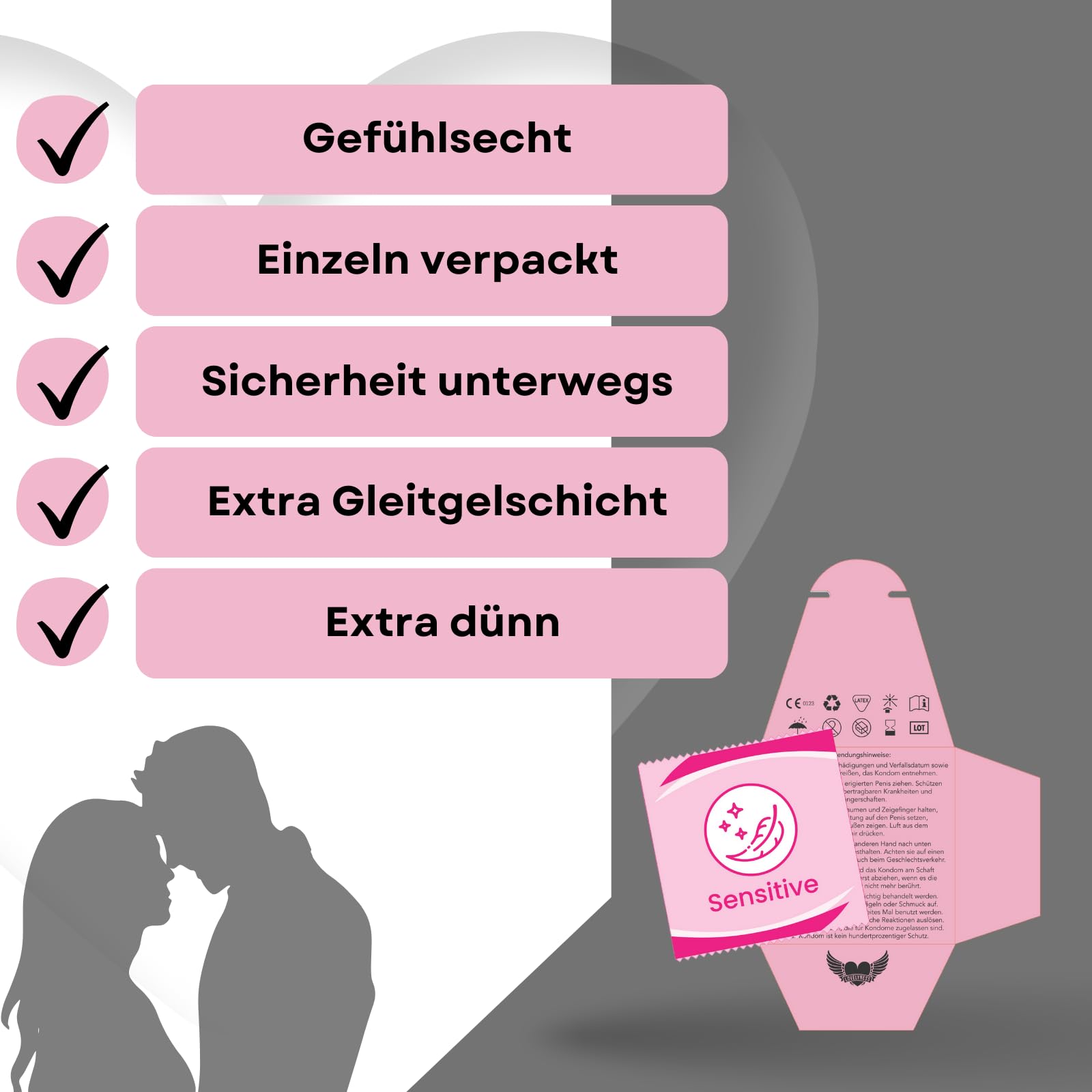 Kondome Sensitiv Gefühlsecht 200 Stück 52mm - Extra dünn Extra feucht Analverkehr Gleitfilm Lovelyness