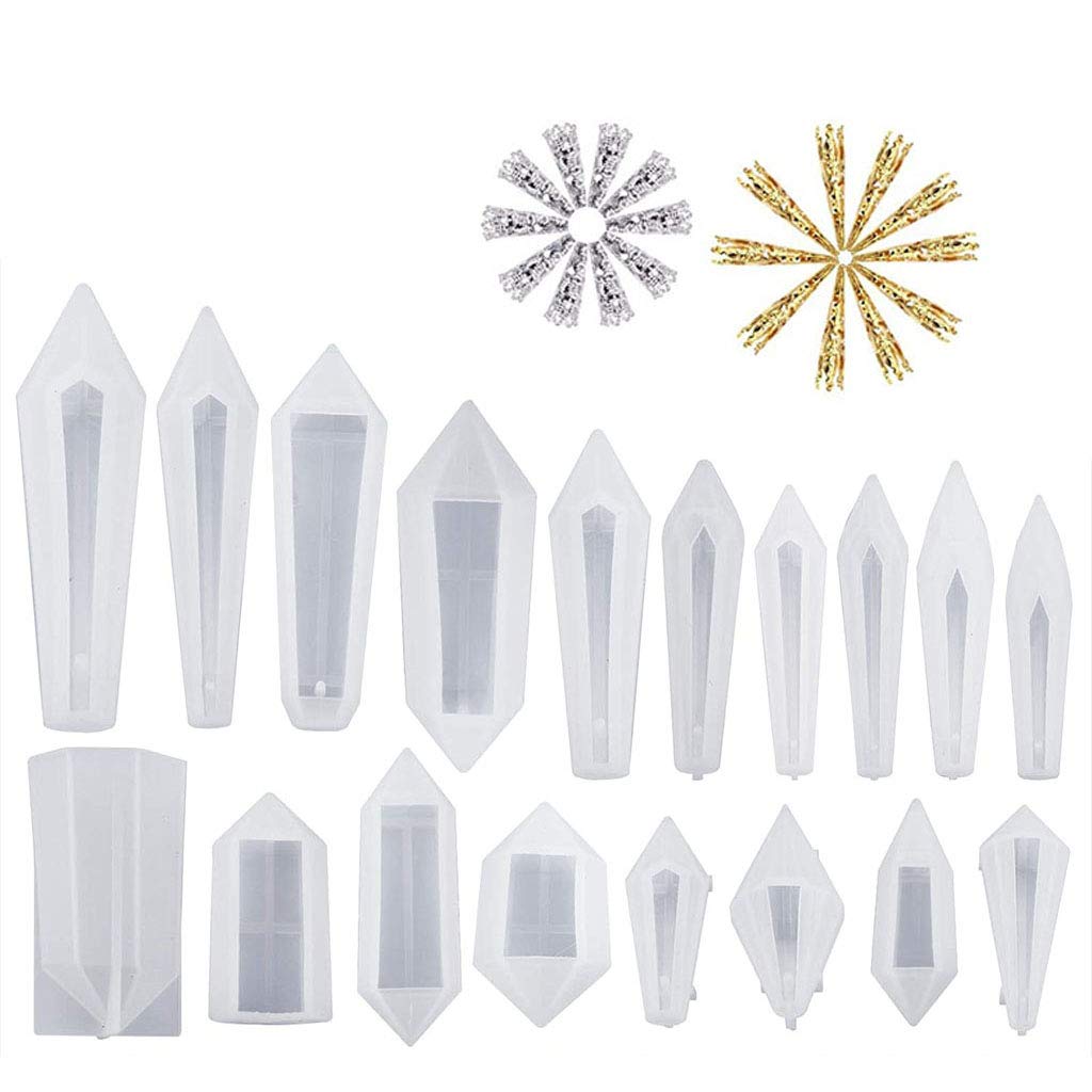 SOFEA 18Pcs Resin Pendulum Mold Silicone Quartz Crystal Molds with 20Pcs Bead Caps Kit