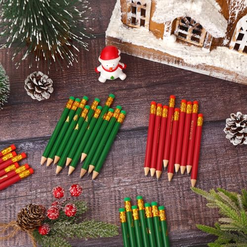 Lápices de grafito cortos navideños 50 piezas rojo y verde miniatura 3