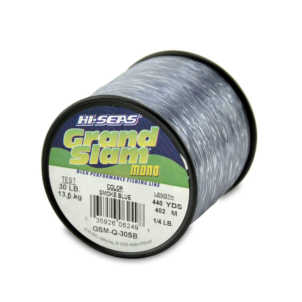 HI-SEAS Grand Slam Monofilament Fishing Line - Strong &amp; Abrasion Resistant in Clear, Pink, Green, Smoke Blue, Fluorescent Yellow Freshwater &amp; Saltwater – Quarter Pound Spool