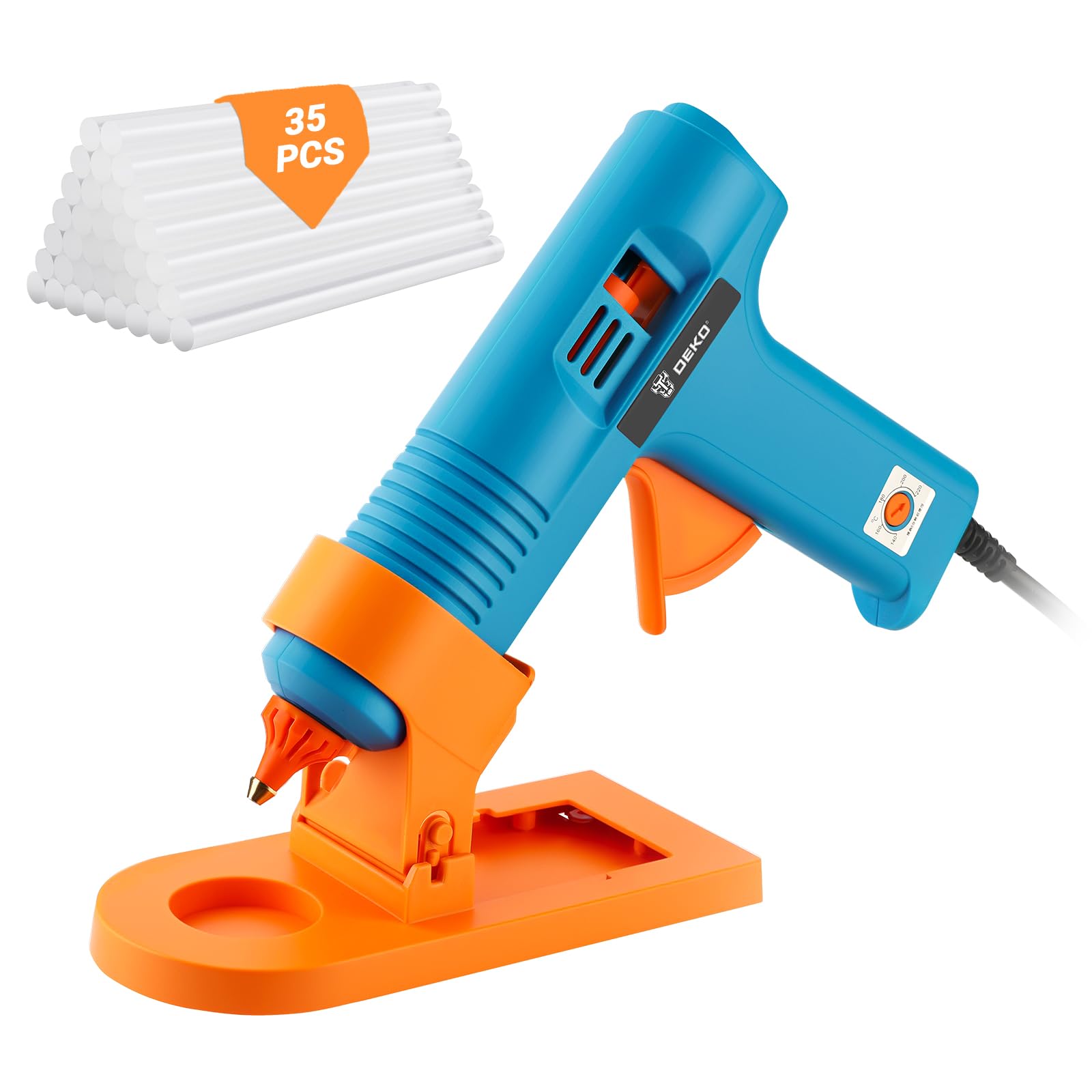 DEKOPRO Pistola Silicona Caliente 150W: Pistola de Pegamento con 35 Barras de Pegamento Termofusible de 11 Mm X 140 Mm, Control de Temperatura de 5 Niveles