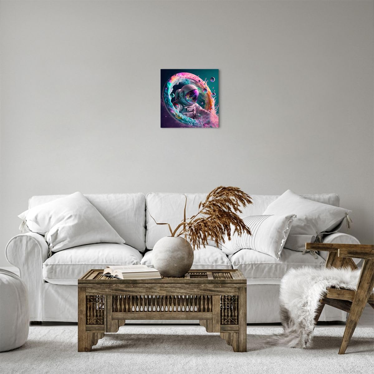 Cuadro Sobre Lienzo Grande Astronauta Galaxia: Decoración Moderna Para Sala, Dormitorio O Cocina, 160x50 Cm