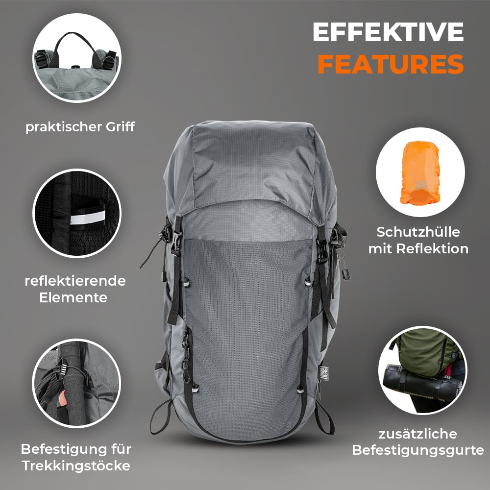 LANGENBERG Peak Wanderrucksack Herren und Damen - Tagesrucksack und Trekkingrucksack mit hohem Komfort und atmungsaktivem Mesh - 40L Premium Rucksack wandern - Outdoor Rucksack