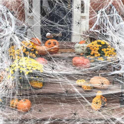 CNMTCCO Ragnatele di Halloween, di Cotone Ragno 40 Finti Ragni, Stretch Ragnatele Estensibili, Decorazione di Halloween Spider Set per Decorazione per Feste, Giardino, Esterno
