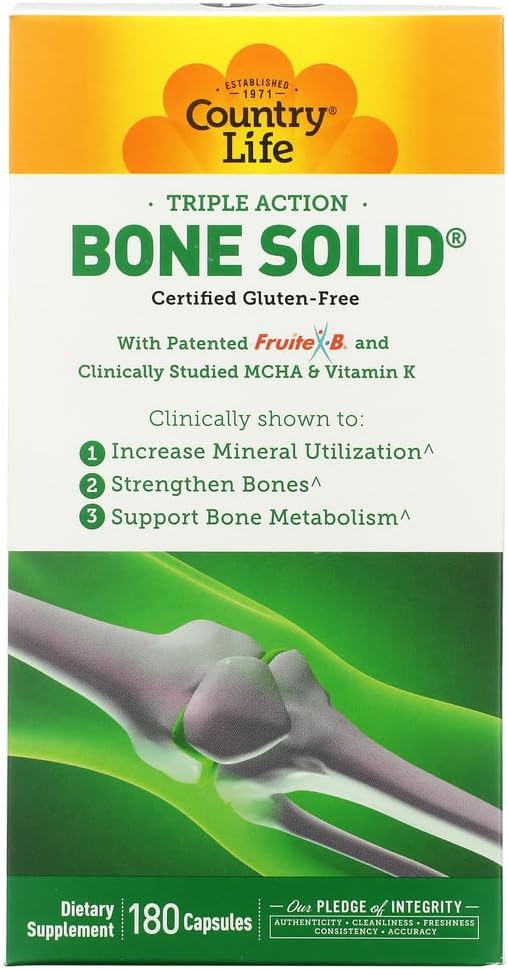 Country Life Triple Action Bone Solid, Calcium MCHA K2 D3, 180 Capsules