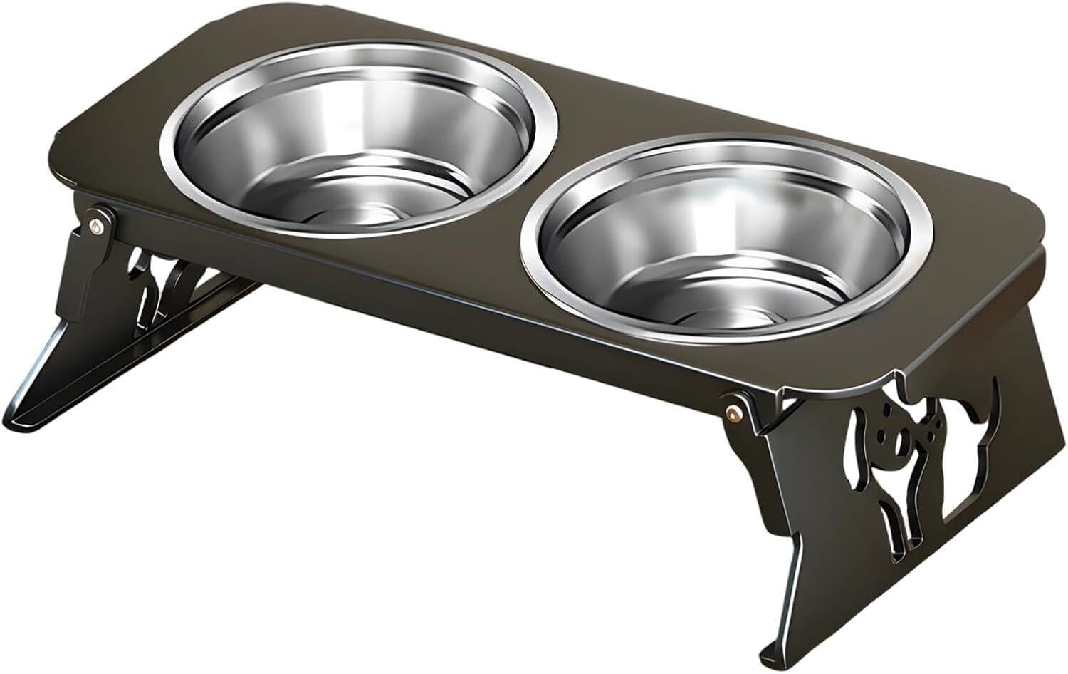 Gamelles surélevées for Chat, Doubles gamelles Pliables avec Plats de Nourriture et d'eau inclinés à 10° en Acier Inoxydable, Support en Acier au Carbone