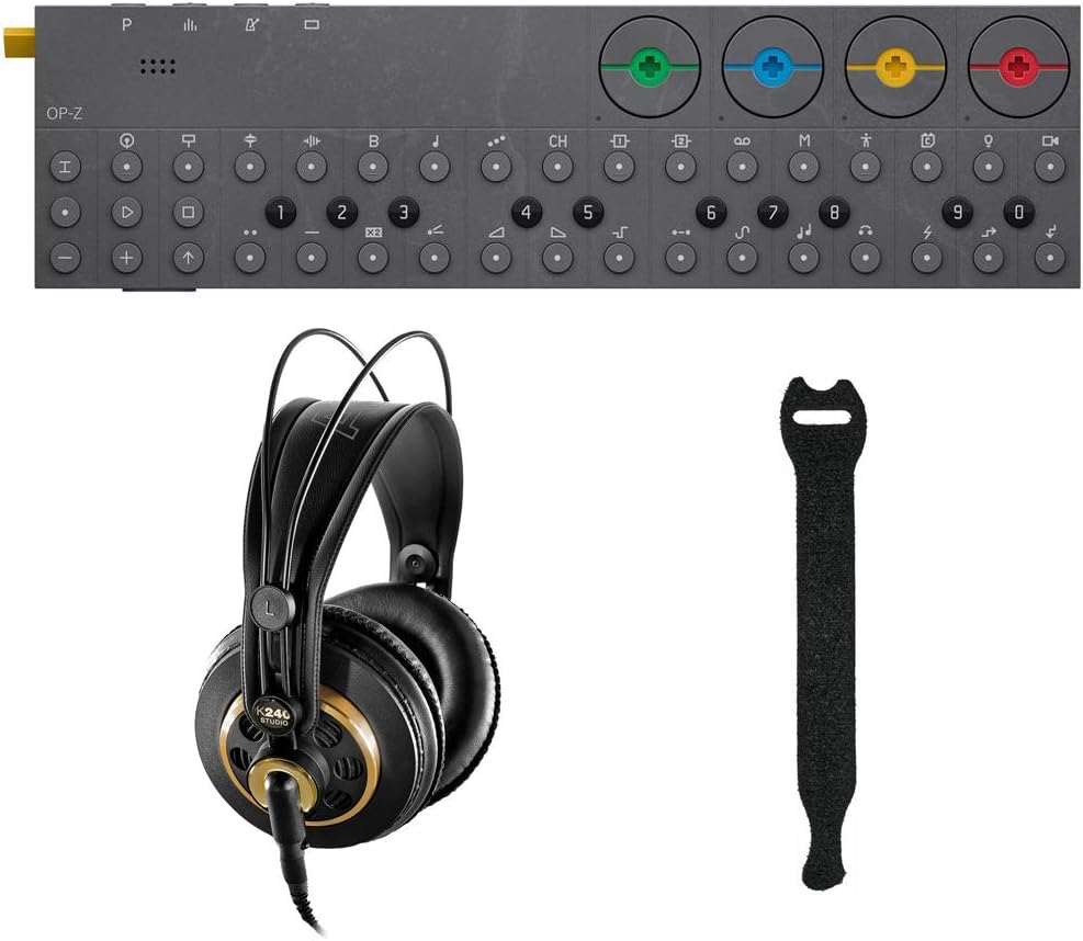 Teenage Engineering OP-Z Synthesizer and Multimedia Sequencer with AKG K 240 Studio Pro Headphones & Fastener Straps (10-Pack) Bundle