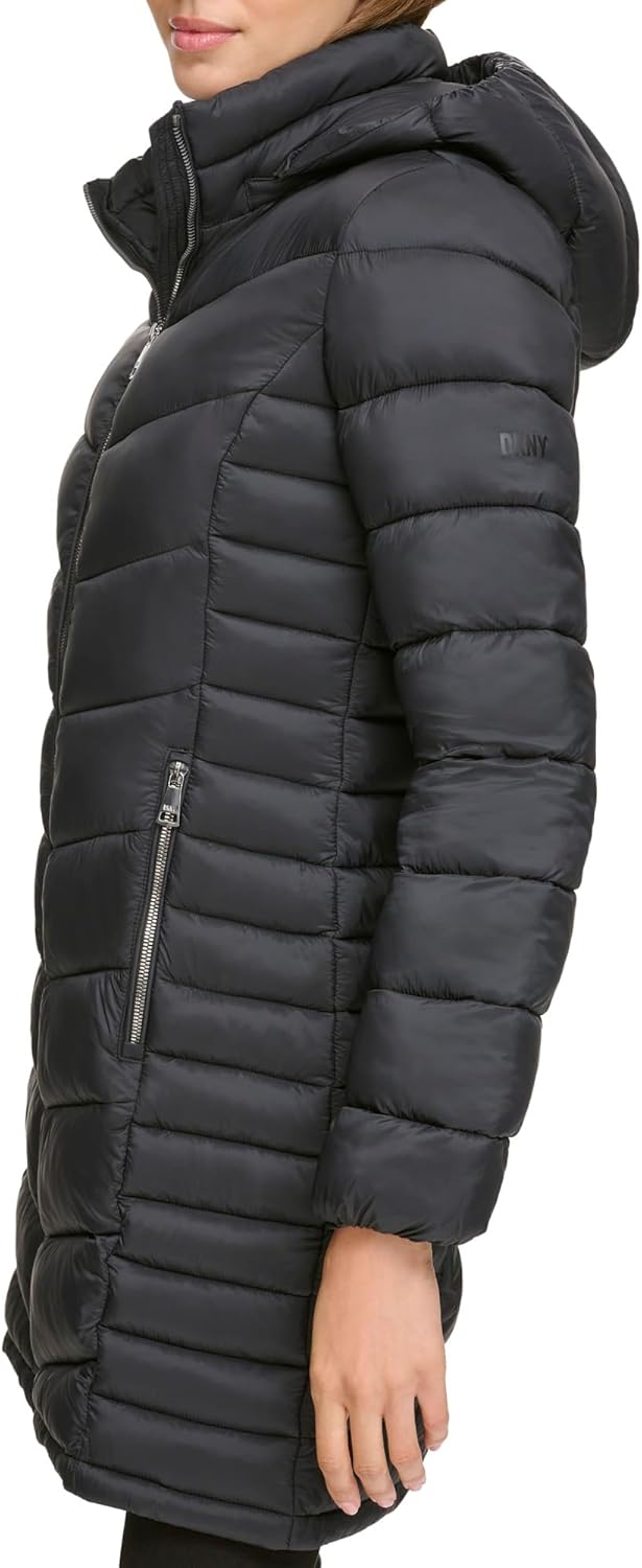 DKNY womens Hooded Light-weight Puffer - Image 3