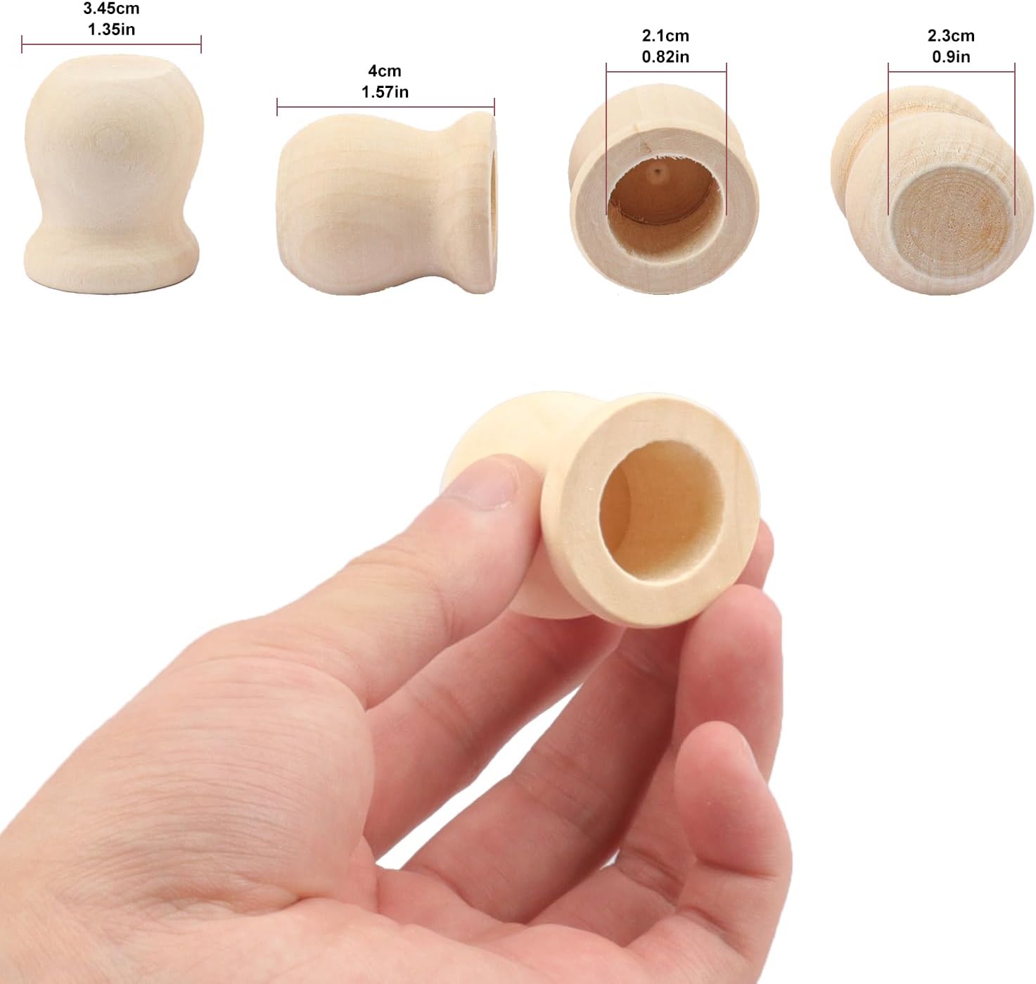 100 PCS Unfinished Wood Candle Holders, OD:1.4inch,Hole Diameter:0.8 Inch Bean Pot Candle Cups, Wooden Dowel Caps for DIY Crafts, Home & Fireplace Decor