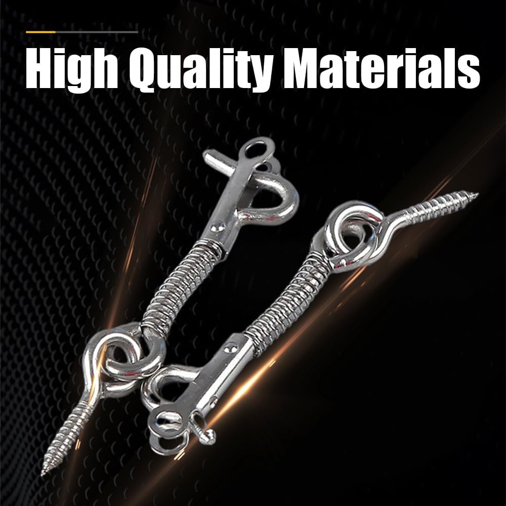 4Pcs Stainless Steel Spring Hook and Eye Safety Latch 3-Inch Safety Hook and Eye Latch for Enhanced Family, Farm, or Camping Trailer Security and Safety