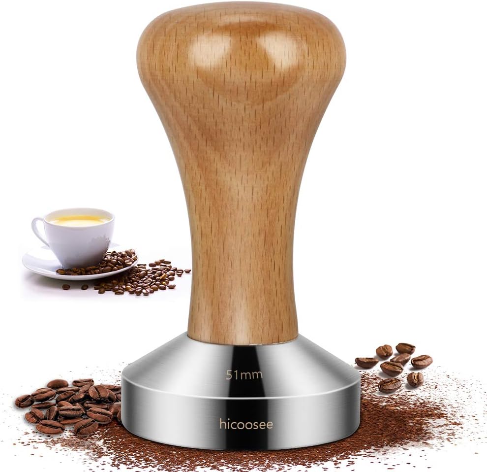 hicoosee Espresso Tamper, 51 mm Presse à Café en Acier Inoxydable Barista Espresso Tamper pour