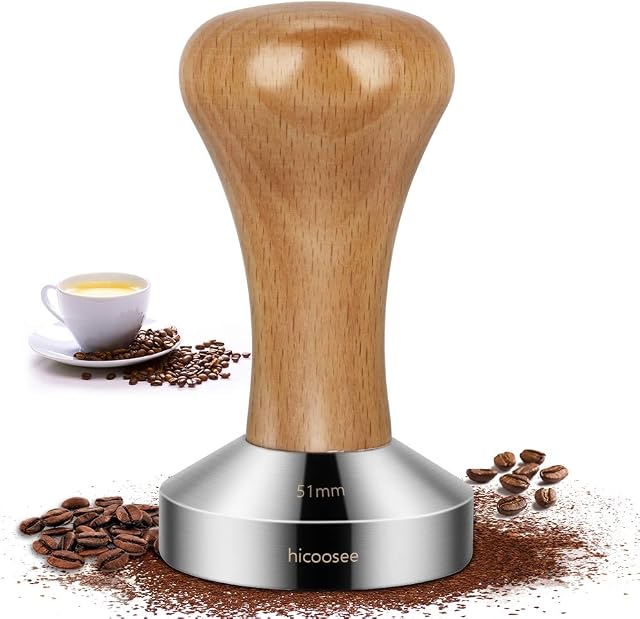 Coffee Tamper, hicoosee 51mm Stainless Steel Espresso Tamper Espresso Coffee Bean Powder Hammer for Coffee Machine