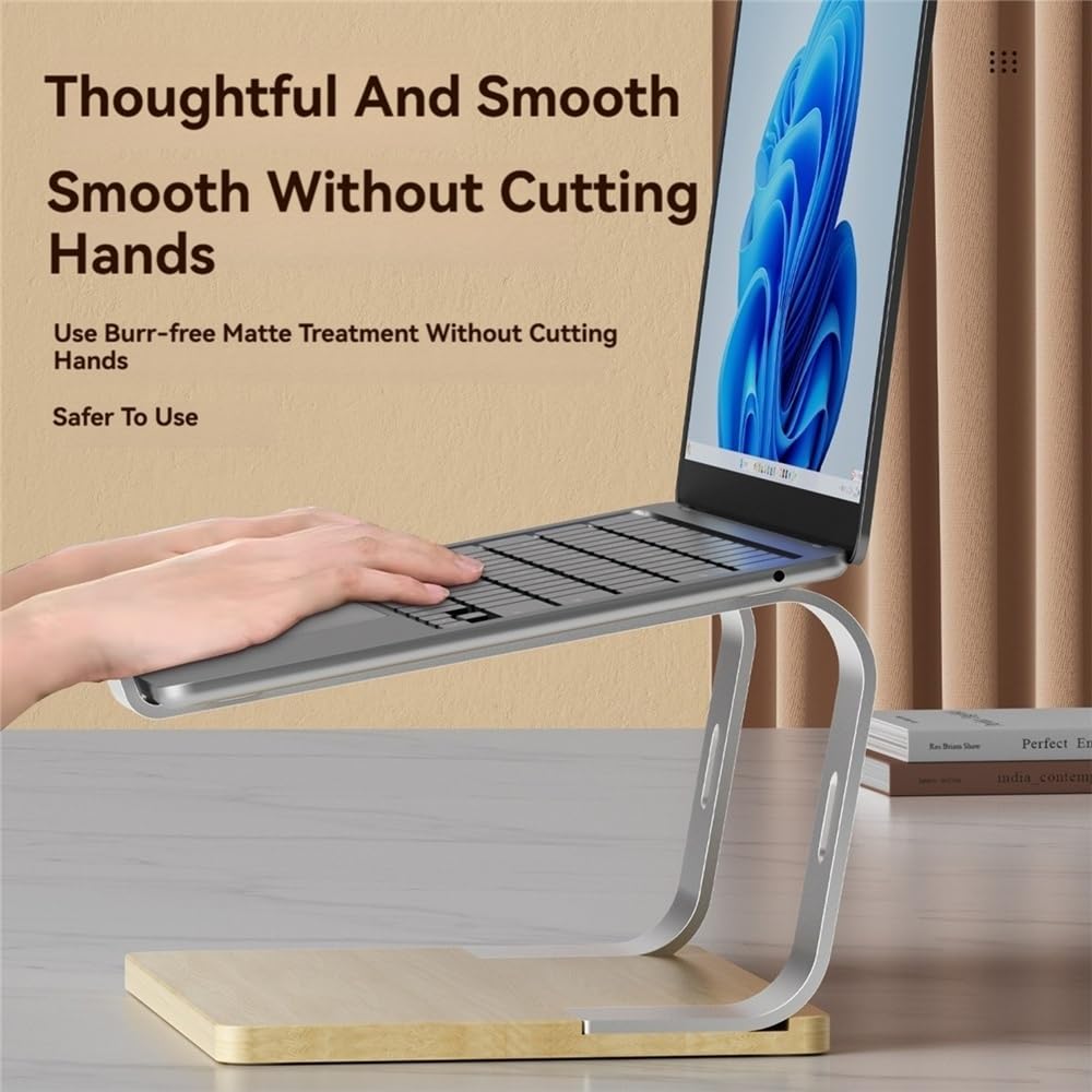 Soporte ergonómico for portátil de Escritorio, de Aluminio, con Base de Madera.(Negro)
