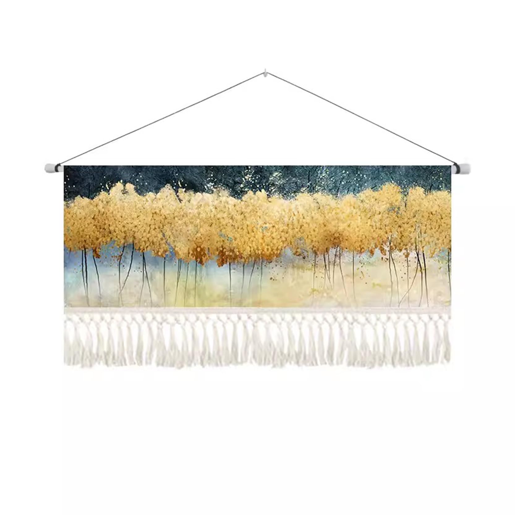 Tapiz Grande para Colgar en la Pared de macramé,Estilo nórdico,NO Hanging Rod,Tapiz de Pared con borlas de cordón de algodón, Pancarta Moderna de Lino y algodón decoración,G-120x40cm