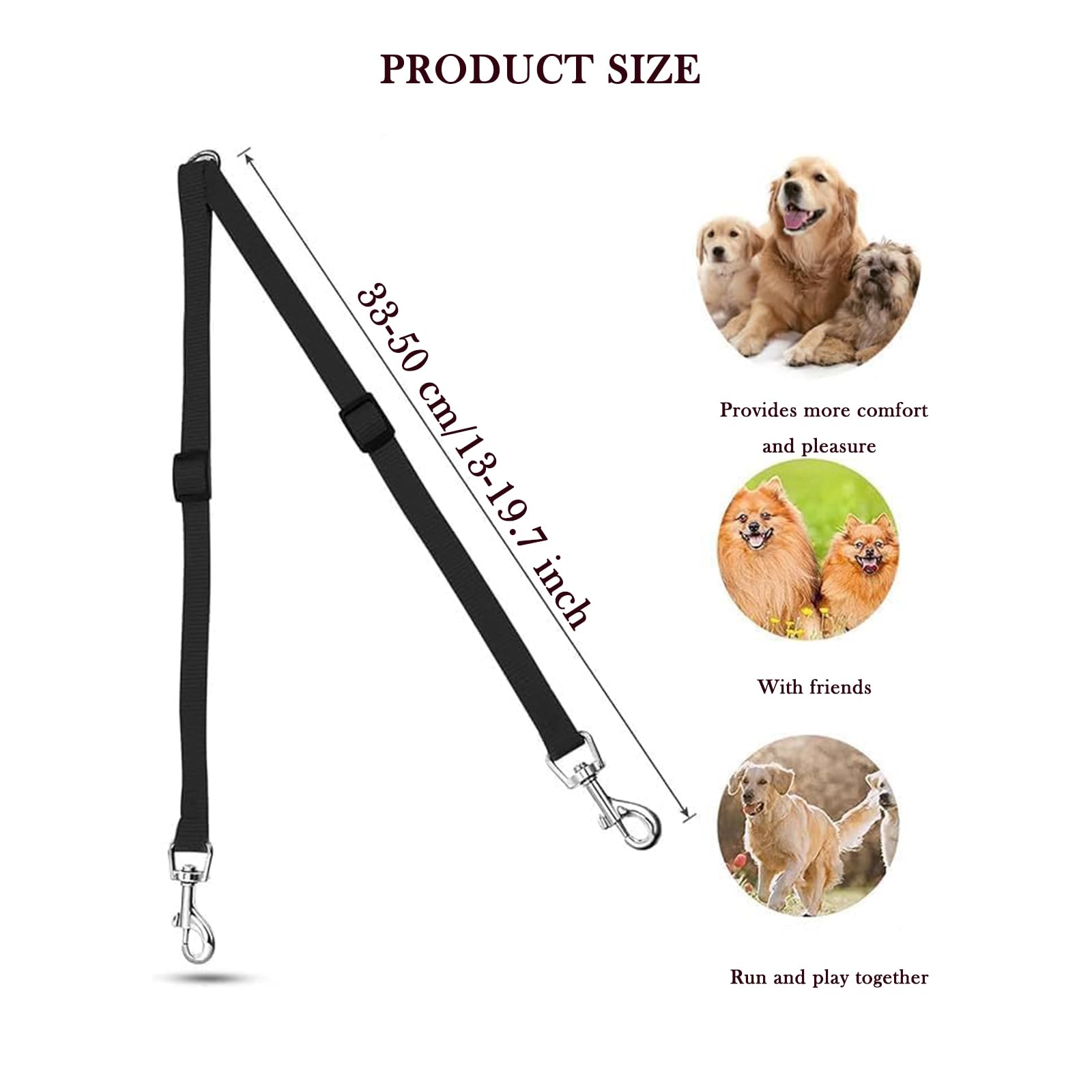 Double Dog Lead Coupler, Double Dog Lead, Dual Double Dog Adjustable Splitter Lead Durable Walker Trainer Leash, Perfect Leads for Walking 2 Dogs, Black - Image 2