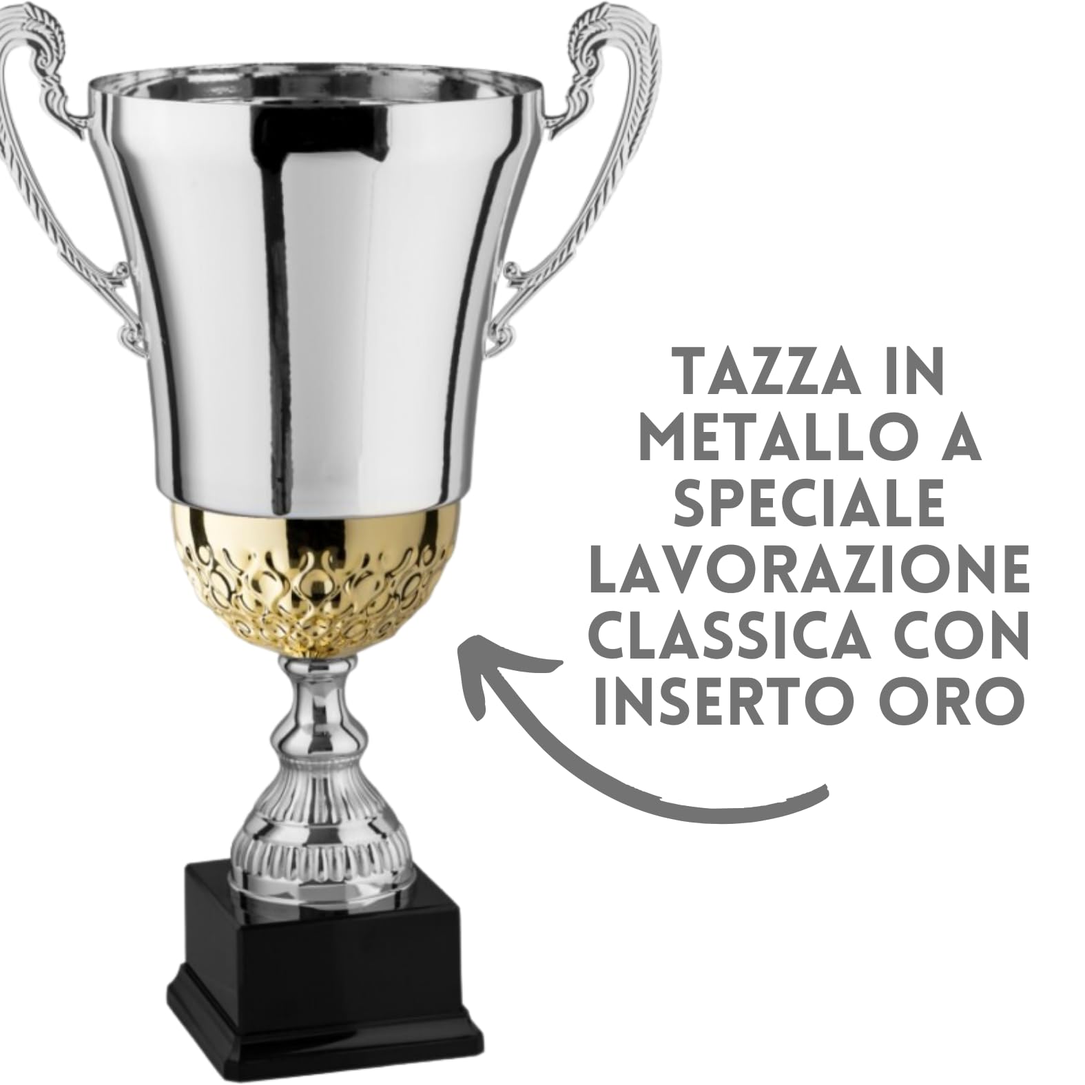Premiazioni Personalizzate di qualità con Manici e Inserto Oro, Coppa Trofeo Personalizzabile per Eventi e Fantacalcio, Calcio, Padel. Coppe e Trofei Varie Misure